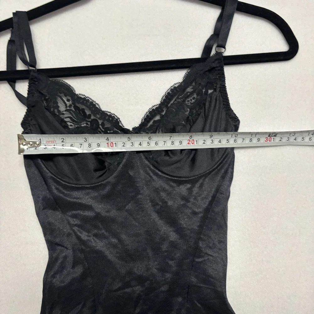 Vintage OLGA‎ 42007 Black Lace Trim Full Body Shaper Bodysuit 34B